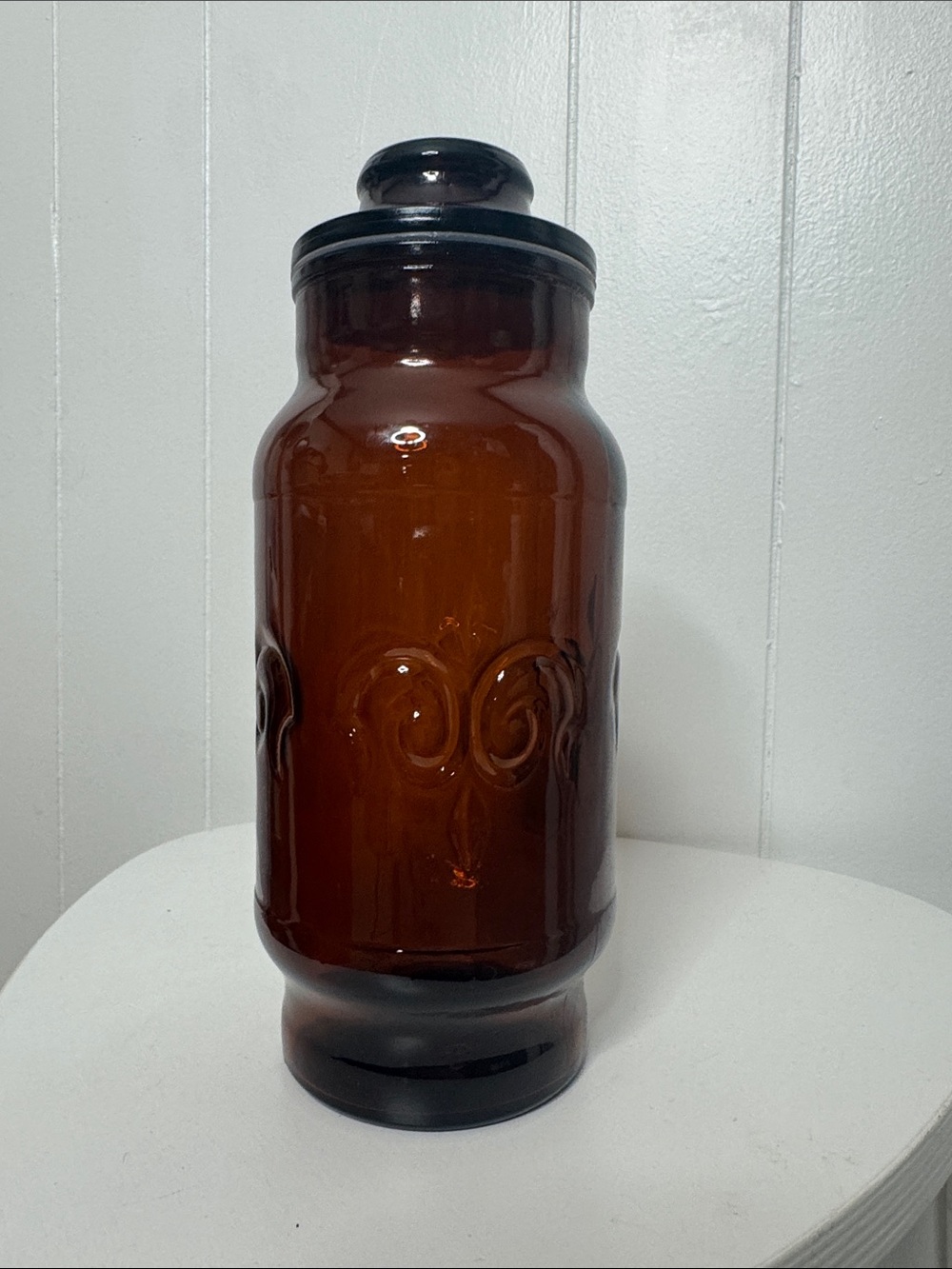 Glass canister root beer brown color